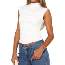 Women'S Going Out Basic Tank Tops Mock Neck Spring Clothes Sleeveless Cute Shirts Summer Y2K Outfits White XL