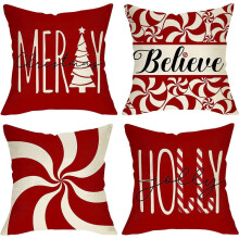 Housse de coussin décorative sapin de Noël 45 x 45 cm, lot de 4, motif cannes de Noël rouges, housse de coussin pour la décoration intérieure.