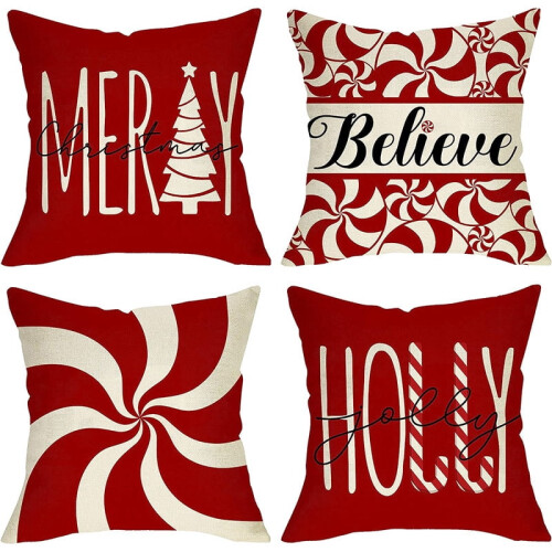 Conjunto de 4 capas de almofada com estampa de árvore de Natal, 45x45 cm (18x18 polegadas).