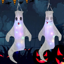 2 τεμάχια αντιανεμικά φαντάσματα για το Halloween με φως LED, κρεμαστές σημαίες