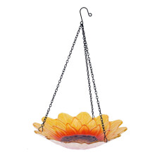 Poaug Vogelvoederhuisje, glazen vogelbad (28 cm), hangend vogelbad, buitenvoederhuisje voor tuindecoratie (oranje) in de aanbieding, tuindecoratie