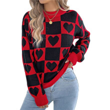 Womens Mock Neck Sweater Long Sleeve Block Cute Heart Knit Fall Winter Tops Ribbed Knit Pullover Sweaters Black M