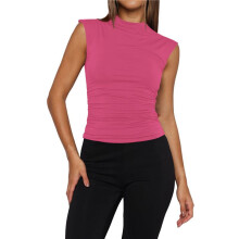 Women'S Going Out Basic Tank Tops Mock Neck Spring Clothes Sleeveless Cute Shirts Summer Y2K Outfits Rose Red M