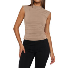 Women'S Going Out Basic Tank Tops Mock Neck Spring Clothes Sleeveless Cute Shirts Summer Y2K Outfits Khaki XXL