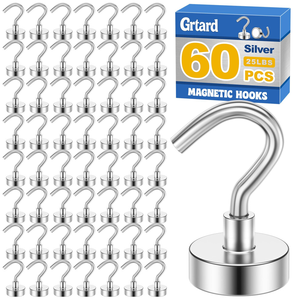 60Pack Magnetic Hooks Heavy Duty 25Lbs Neodymium Magnet Hooks For Cruise Cabin Refrigerator Hanging 9073542245438