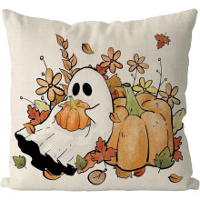 Housse de coussin d'automne pour Halloween, 45 x 45 cm, motif floral, style champêtre, pour canapé et fauteuil d'intérieur ou d'extérieur.