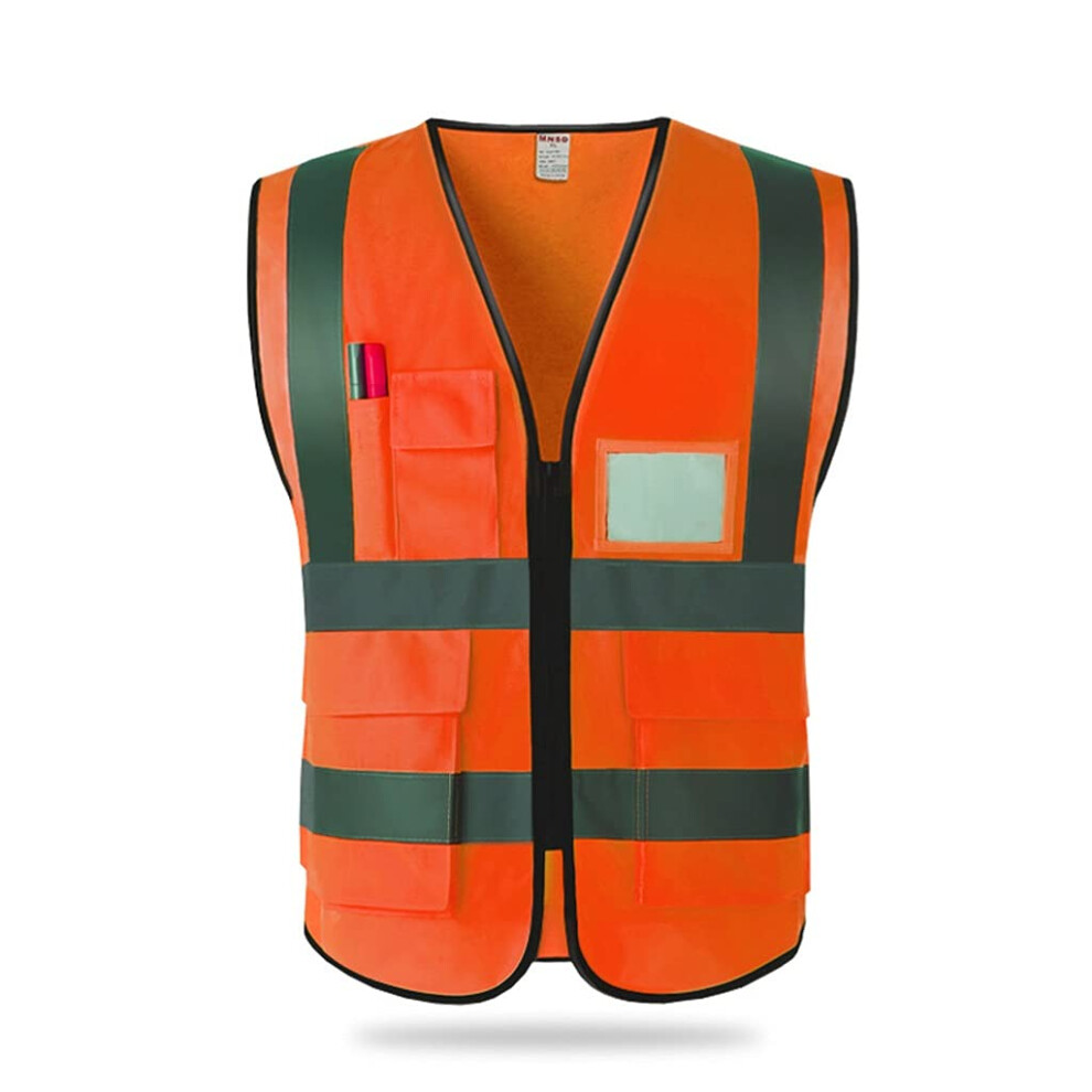 Reflective Safety Vest With Pockets, Visibility Lightweight Breathable Work Vest For Running, Orange 28 Inch 9073542244189