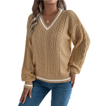 Women'S Long Sleeve V Neck Cable Knit Sweater 2025 Fall Pullover Top Cute Soft Dressy Casual Outfits Khaki S