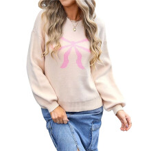 Women Cute Sweater Y2k Long Sleeve Crew Neck Knit Sweaters Aesthetic Pullover Top Apricot XL