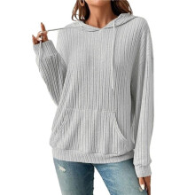 Women'S Drawstring Long Sleeve Hoodies Pocket Front Casual Sweatshirt Tops Grey XXL