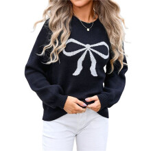 Women Cute Sweater Y2k Long Sleeve Crew Neck Knit Sweaters Aesthetic Pullover Top Black M