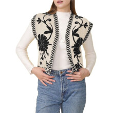 Cowgirl Vest Western Outfit for Women Embroidery Vest Sleeveless Cropped Cardigan Boho Top White S
