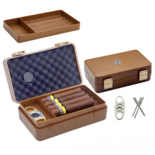 Waterproof DoubleLayer Cigar Case with Cutter, Durable Travel Humidor Box with AntiPressure Protection (Brown)