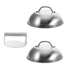 Stainless Steel Burger Press and Basting Cover Set for BBQ Griddle, Even Searing, Easy Clean Design