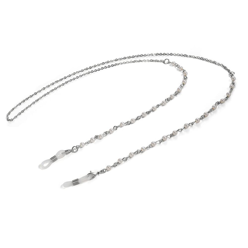 Silver Adjustable Glasses Chain With Pearl Style Eyewear Retainer Strap Holder For Women
