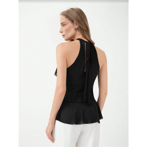 Women'S Halter Neck Ruffled Camisole Black S 1
