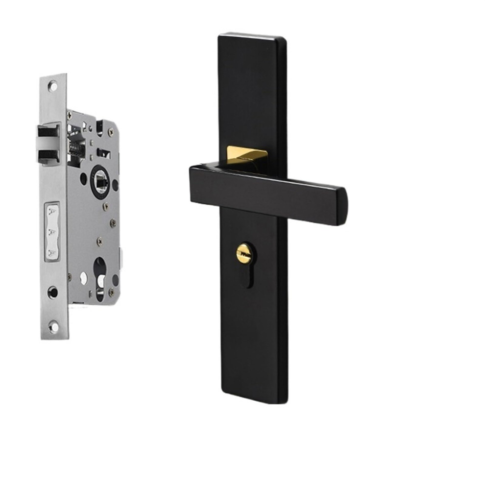 Modern Black Door Handle Set With Silent Lock Mechanism And Secure Keyed Entry For Bedroom And Office 9073542247296