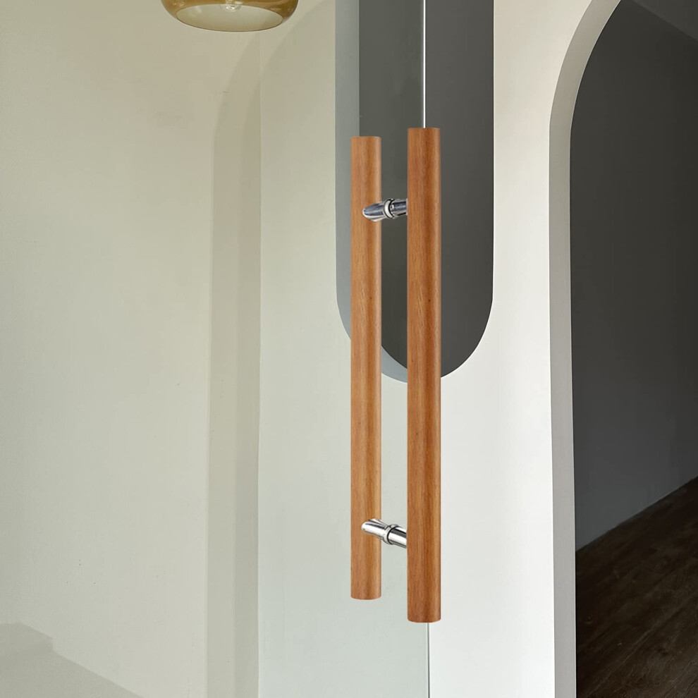 Double Sided Barn Door Pull Handle With Ergonomic Round Grip, Metal And Wood Build, Brown 80Cm 9073542247364