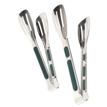 2PCS Stainless Steel Food Tongs Set, NonSlip Green Handle BBQ Grill Tongs for Salad and Dessert Serving