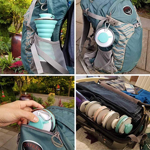 Collapsible Water Bottle with Carabiner Reuseable Silicone Foldable 2