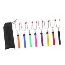 8Pcs Extendable Stainless Steel Marshmallow Roasting Sticks with 360 Rotating BBQ Forks and Storage Bag for Camping Grilling