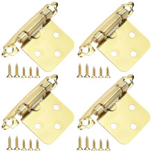 1/2 Inch Overlay Self Closing Cabinet Hinges Brass Gold Finish, 4 Pack HeavyDuty Door Hardware for Kitchen Cabinets