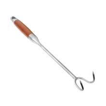 Stainless Steel Meat Hook with Ergonomic Wooden Handle for Precision Meat Handling and Roasted Duck