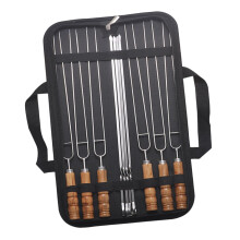 10Piece Stainless Steel BBQ Skewers with Wooden Handles, Reusable Grill Set for Outdoor Cooking