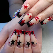 Nude Long Press On Nails with Rhinestones, Glossy Natural False Nails Set for Women, 24pcs Durable Resin