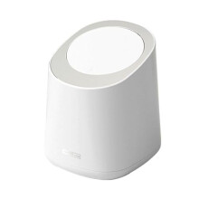 Small Trash Can with PressType Lid, Mini Countertop Wastebasket for Bathroom Bedroom, Ivory White
