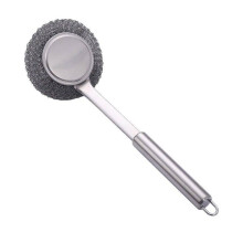 Stainless Steel Dish Scrubber with Ergonomic Long Handle, HeavyDuty Steel Wool Brush for Pots and Pans