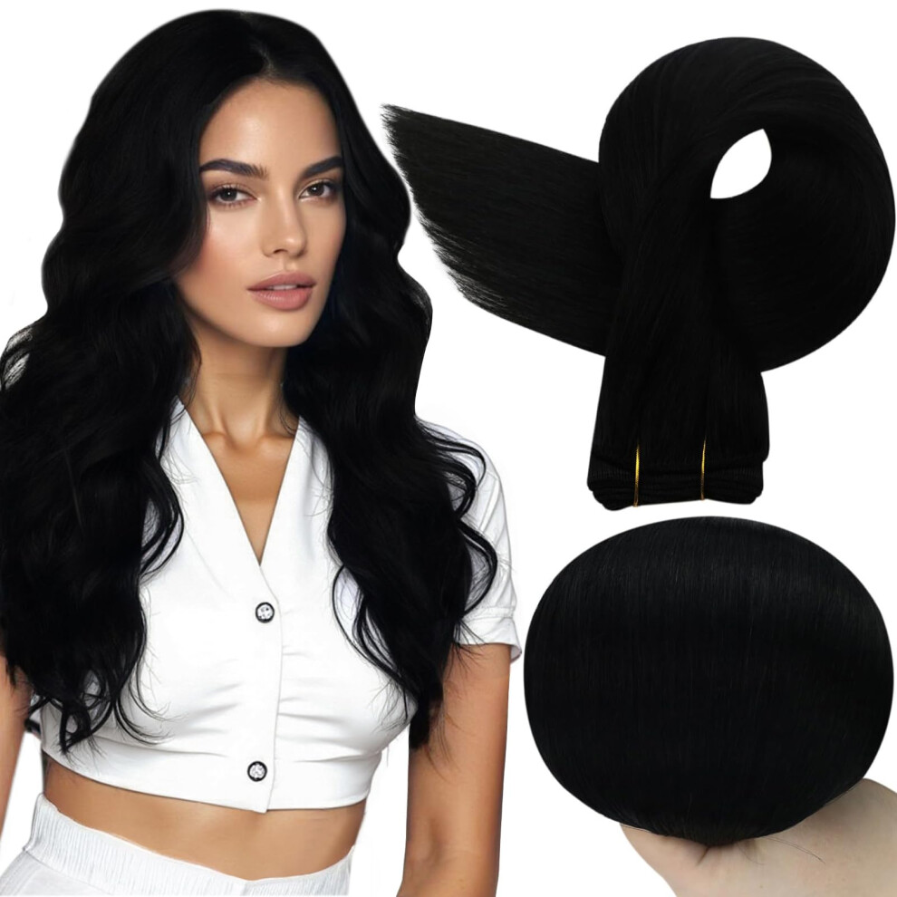 Unisex Black Jet Remy Human Hair Extensions 20 Inch Double Weft Sew In Bundles For Women