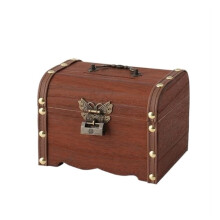 Wooden Piggy Bank for Adults, Compact Wooden Coin Storage Box with Lock, Neutral Treasure Chest A 19.7x14.1x13.9cm