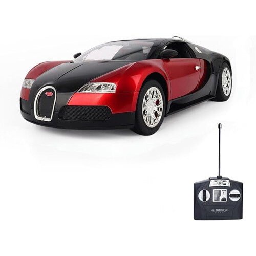 RC Car 1:24 Scale with Bright LED Lights, Long Range Control, Shock Resistant, Red