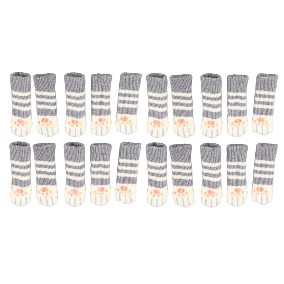 20Pcs Cat Paw Furniture Leg Socks, Elastic Chair Leg Floor Protectors For Tables, Floor Scratch And Noise Reduction, Dark Gray Stripe 9330225587057