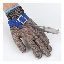 Cut Resistant Gloves 316L Stainless Steel Mesh Safety Glove with Adjustable Strap for Kitchen and Work (Size L/24.5CM)