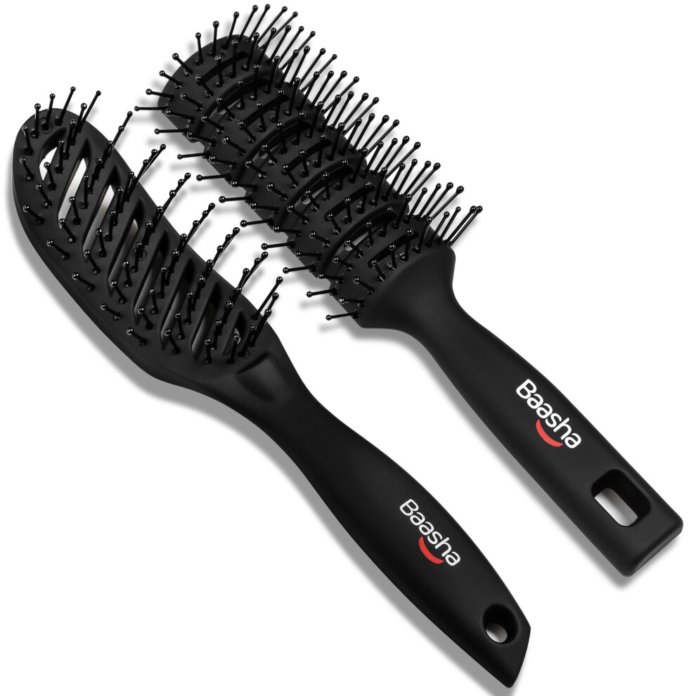 Unisex Black Vent Hair Brush Set For Blow Drying, Fast Detangling, Heat Resistant, Ergonomic Grip For Men And Women (Black)