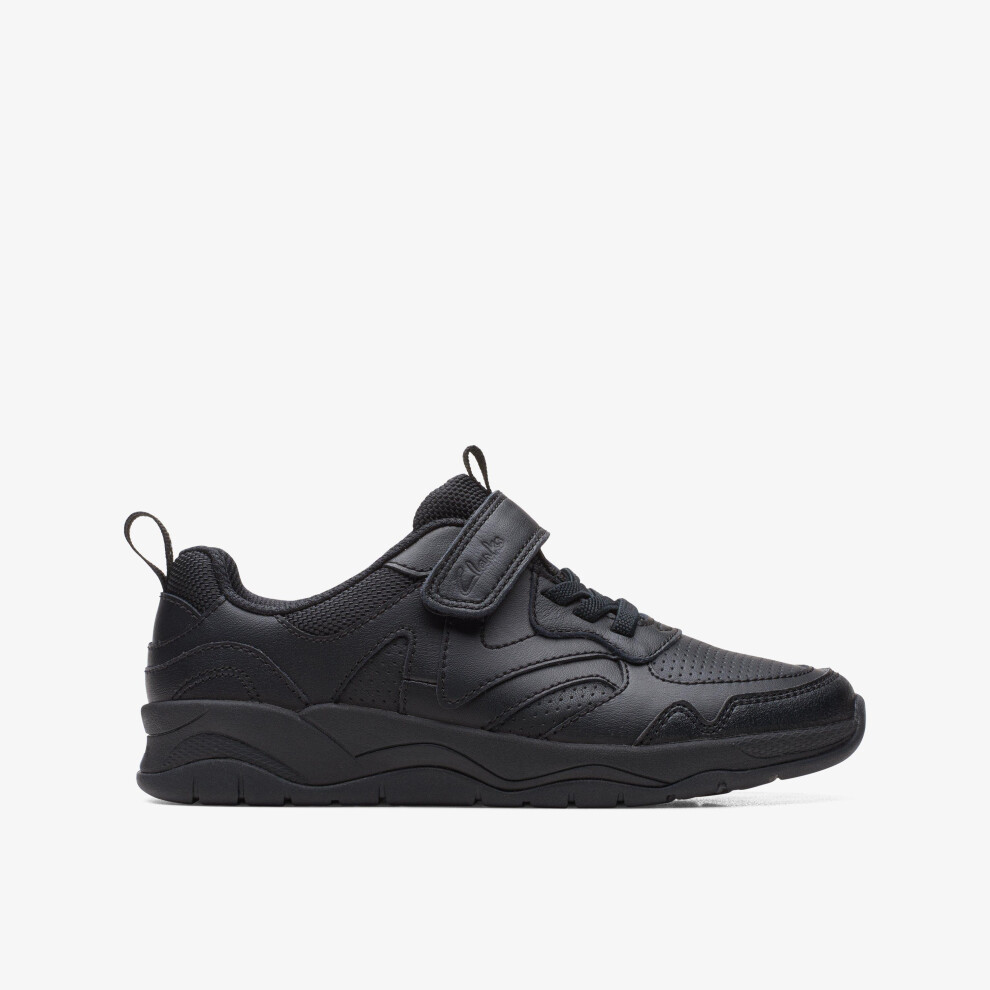 Clarks (Wide, 7.5 (Children's)) Clowdersprintk Black Leather