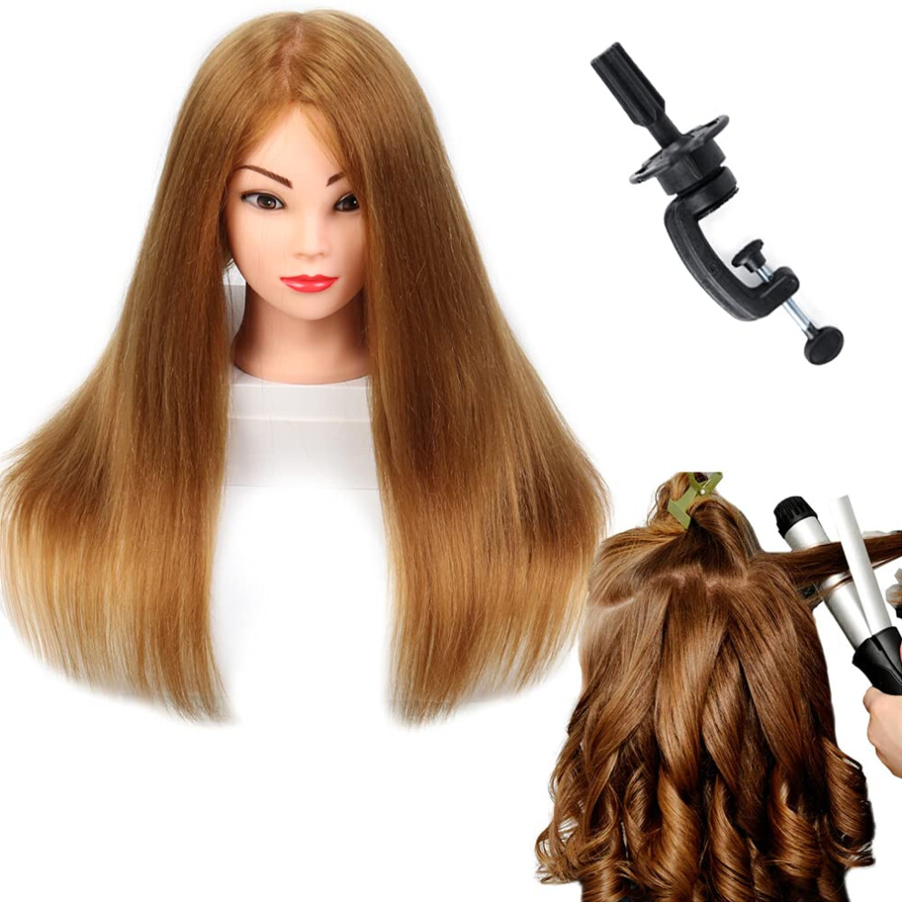 Unisex Mannequin Head With Real Hair 26Inch Cosmetology Training Head For Hair Styling Practice With Clamp
