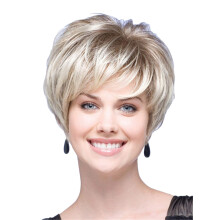 Short Blonde Wig with Bangs for Women, Heat Resistant Golden Synthetic Wig, Natural Hair Texture