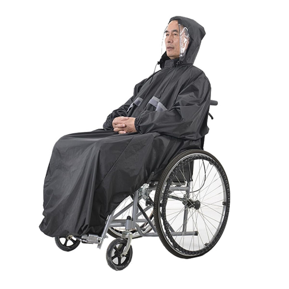 Dark/Blue Waterproof Wheelchair Rain Cover For Adults, Windproof Poncho With Hood And Reflective Strips,