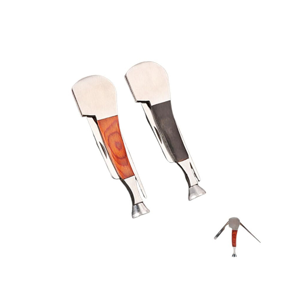 2 Pack 3 in 1 Stainless Steel Tobacco Pipe Tool Set with Ebony and Rosewood Ergonomic Grip, Tamper Scraper Cleaner