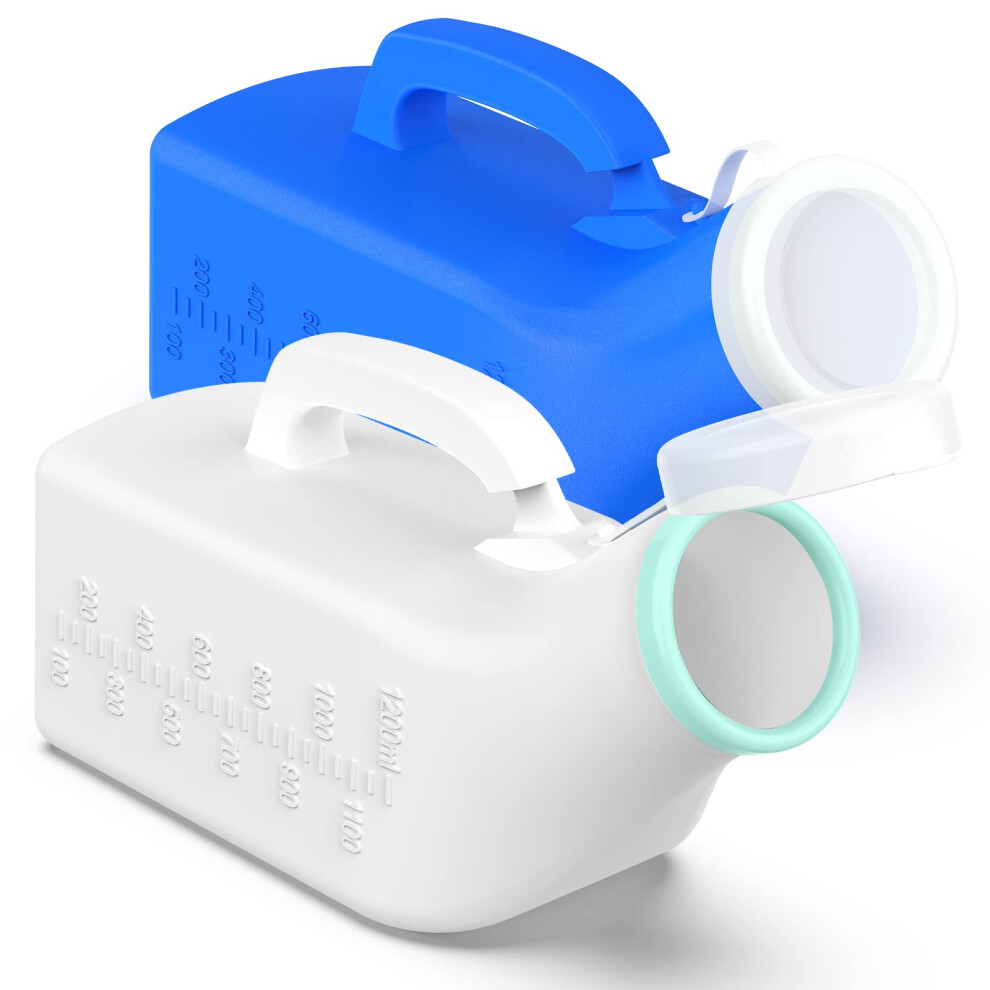 Male Urinal Bottle 1200Ml With LeakâResistant Lid, Ergonomic Handle For Travel, Hospital And Bedside Use, 2 Pack Blue And White 9330225544364