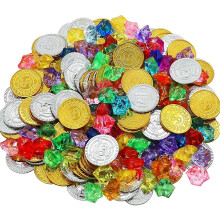 320pcs Pirate Treasure Set with 160 Gold Coins and 160 Gems, Realistic Gloss Finish, Party Supplies
