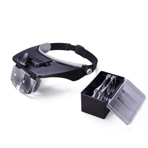 Head Mounted Magnifier with LED Light, Adjustable Lens and Hands  Design for Reading and Close Work