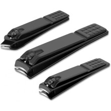 Black Matte Stainless Steel Nail Clippers Set, 3 Piece Professional Fingernail and Toenail Trimmer with Sharp Precision Blades