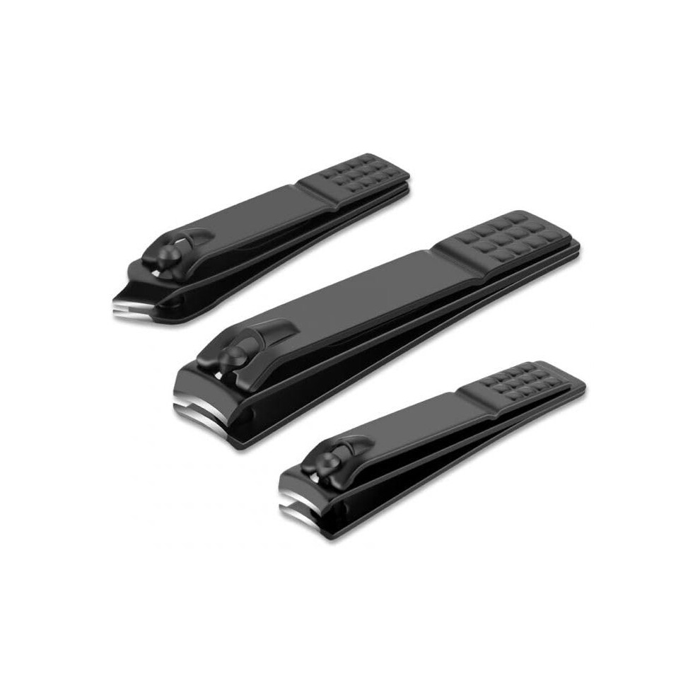 Black Matte Stainless Steel Nail Clipper Set, Professional 3Pcs Fingernail And Toenail Clippers