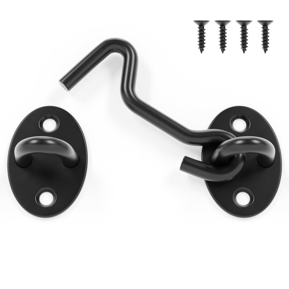 3 Inch Black Door Hook And Eye Latch, Barn Door Latch With Privacy Lock Design And CorrosionâResistant Finish 9073542251279