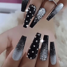 Short Ballerina Press On Nails Set French Coffin Fake Nails 24Pcs LongLasting Salon Finish BKS1652