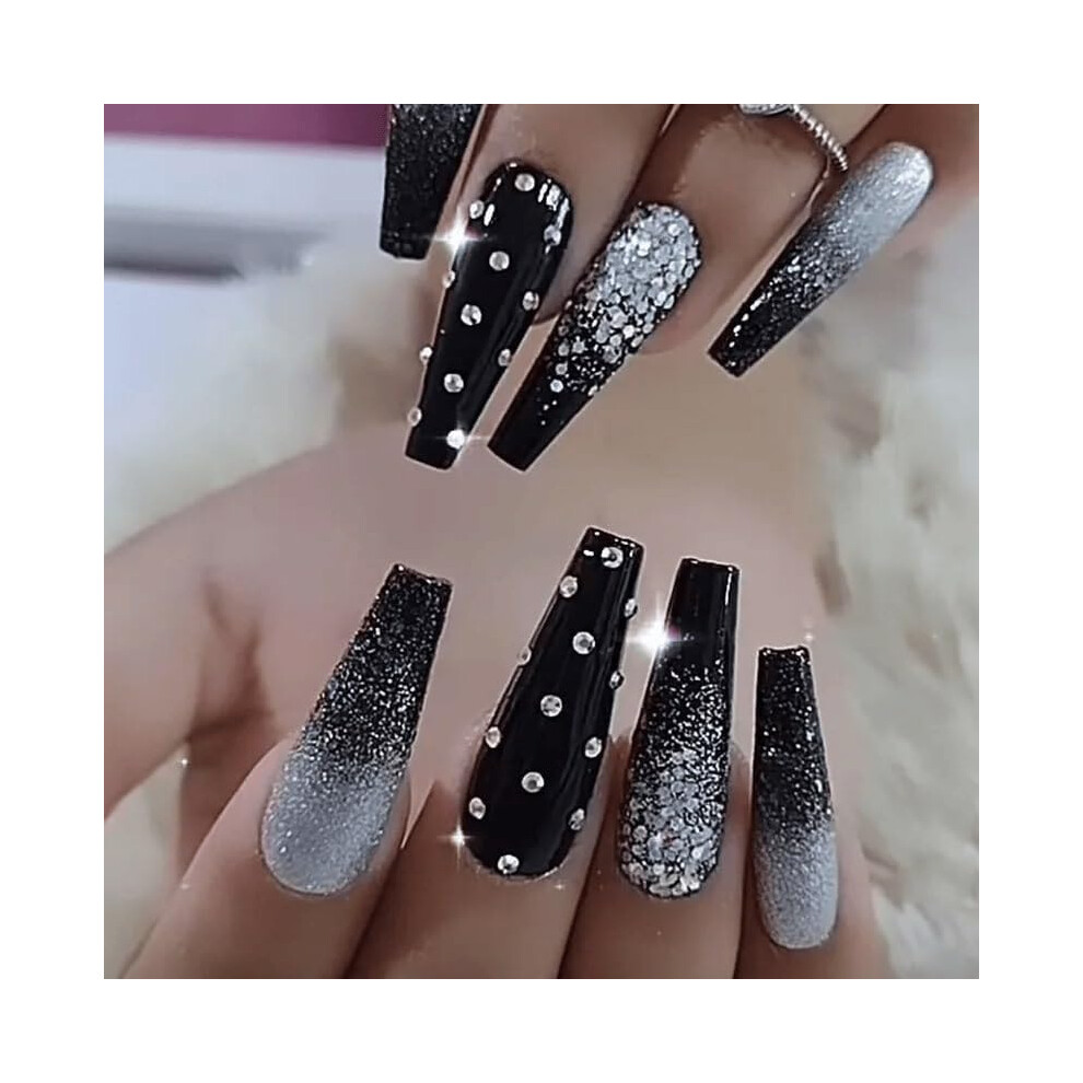 Short Ballerina Press On Nails Set French Coffin Fake Nails 24Pcs LongLasting Salon Finish BKS1652